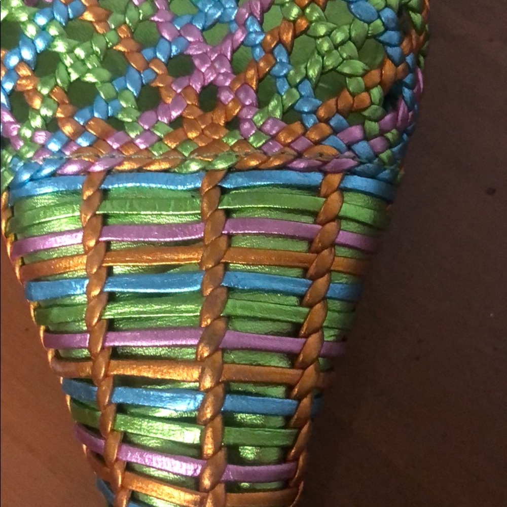 AMAZiNG slip heels. Green pink and orange. Size 9